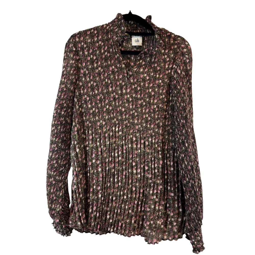Cabi 3952 Knife Pleat Blouse Womens S Floral Sheer High Neck Floral Print D47